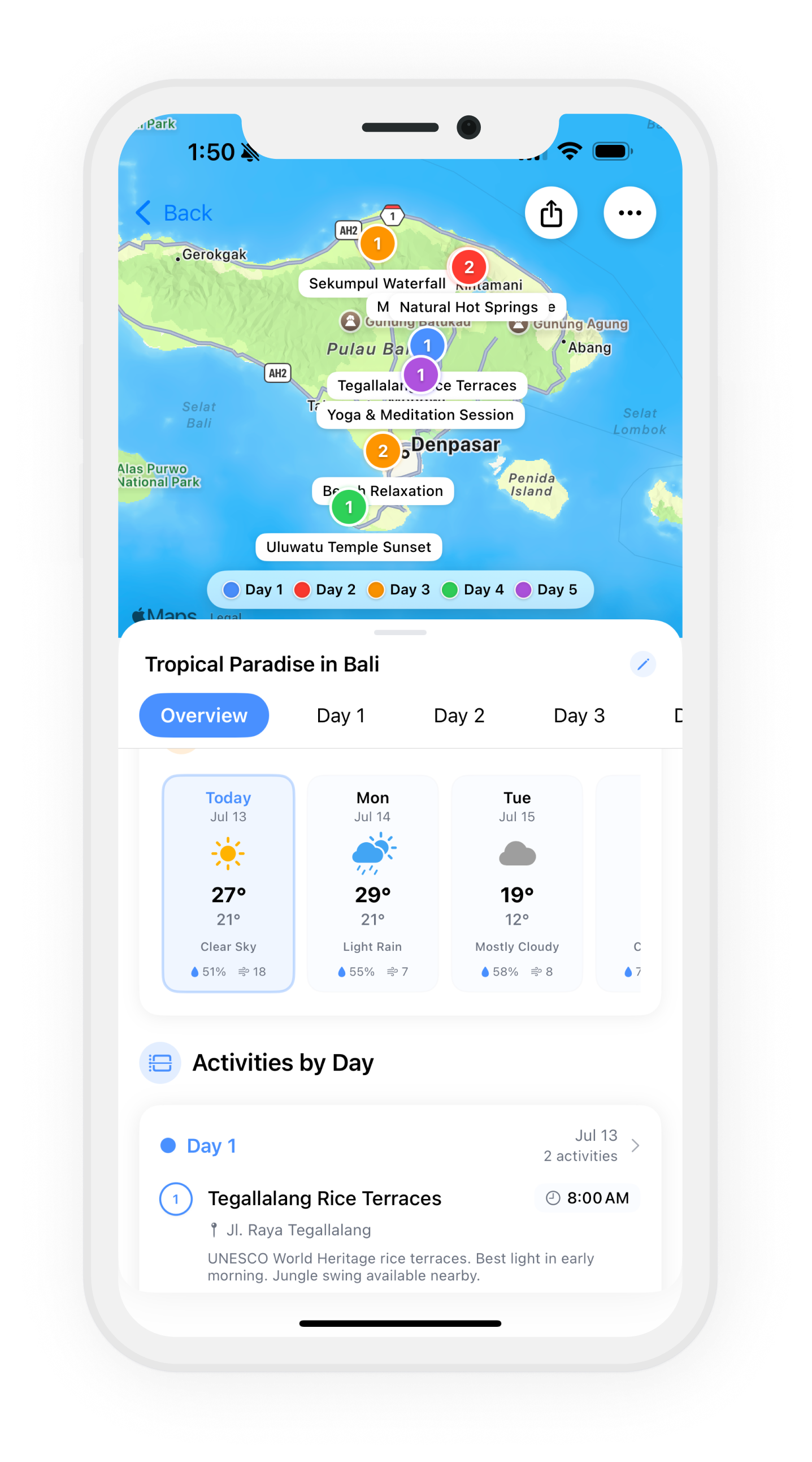 Wanderjoy AI Itinerary Planner App - Trip Planning Interface with Custom Templates and Smart Recommendations